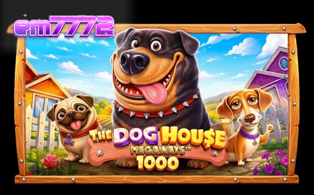 Tampilan visual The Dog House Megaways 1000 dengan karakter anjing yang ceria